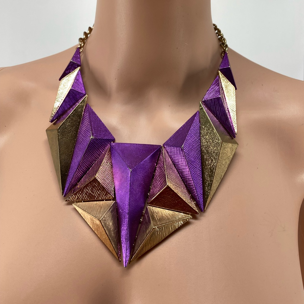 Geometric Purple And Gold Necklace